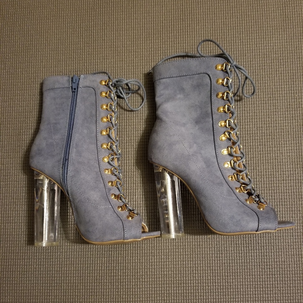 Sexy new denim blue summer heels with lace up sz 6